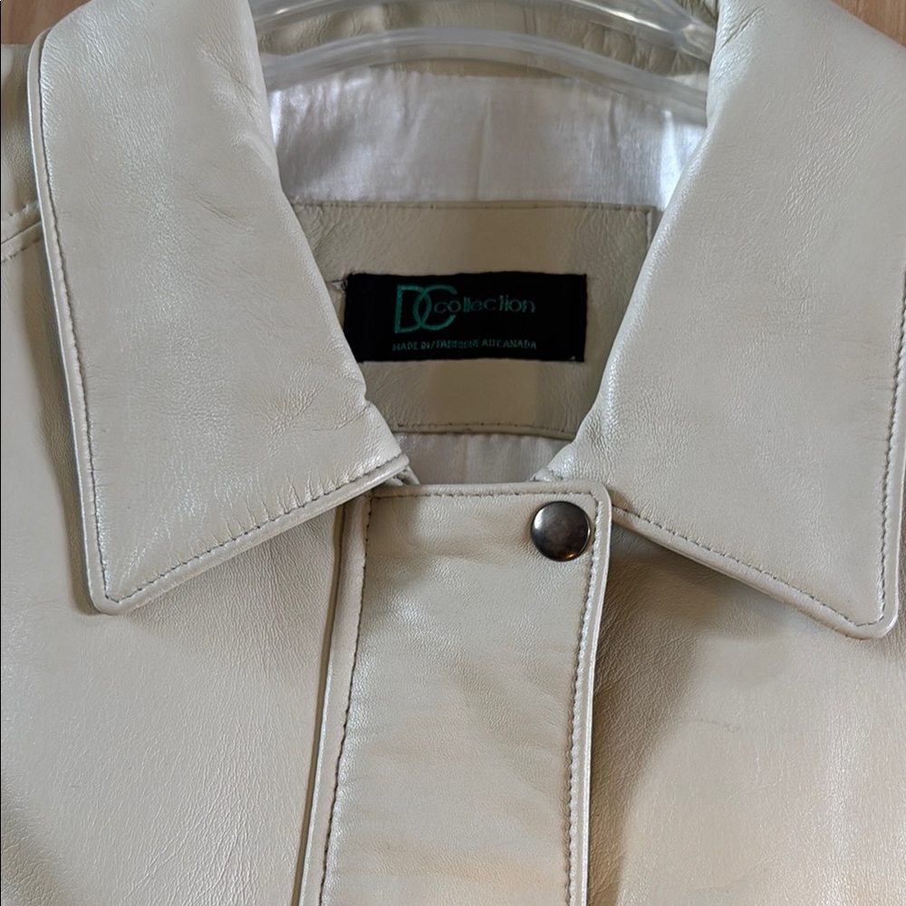 SD Collection Cream Leather Jacket with Wide Collar
